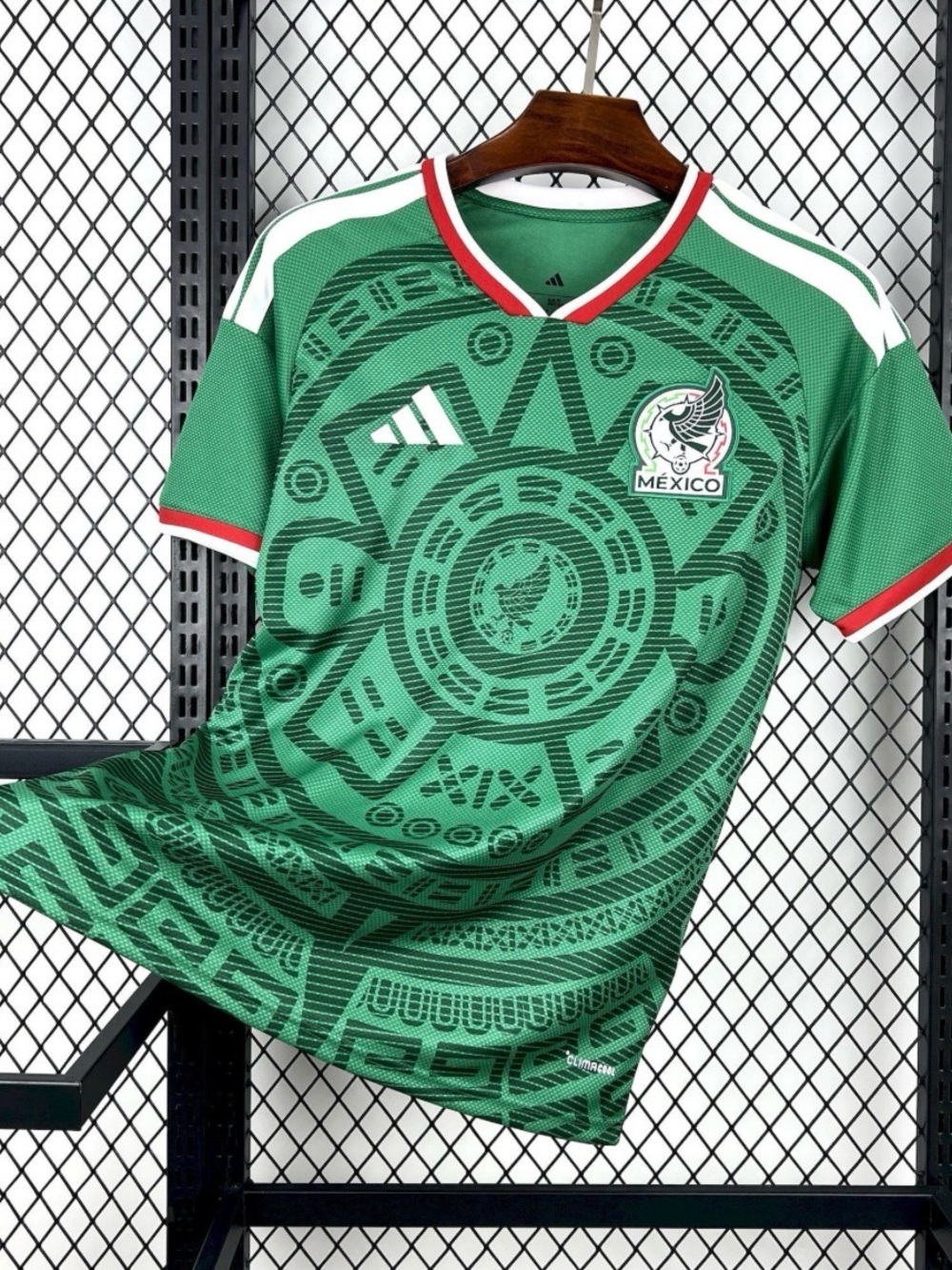 adidas Green Mexico Aztec Graphic Soccer Jersey with Red Trim